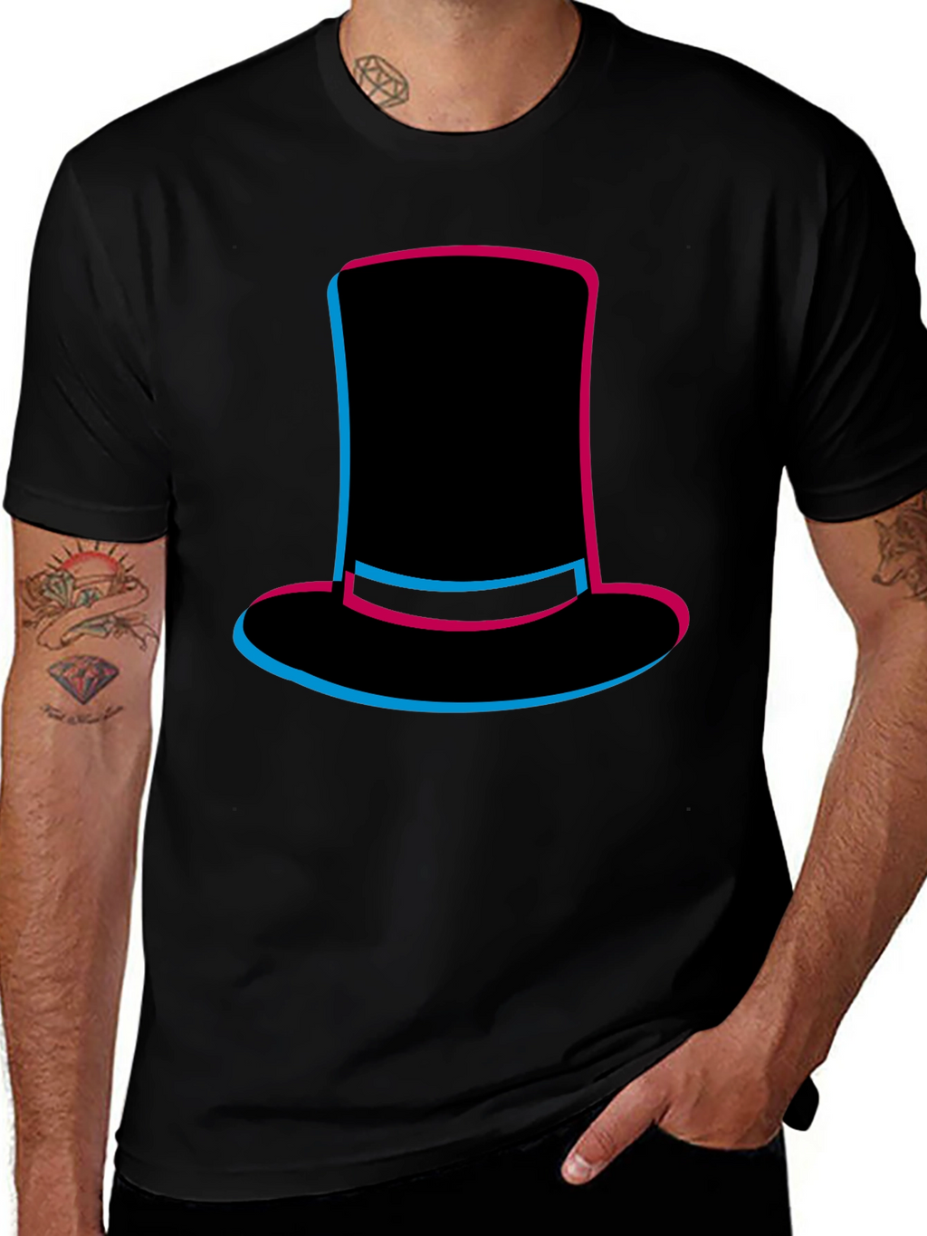 Top Hat Graphic Tee - Stylish Mens Black T-Shirt