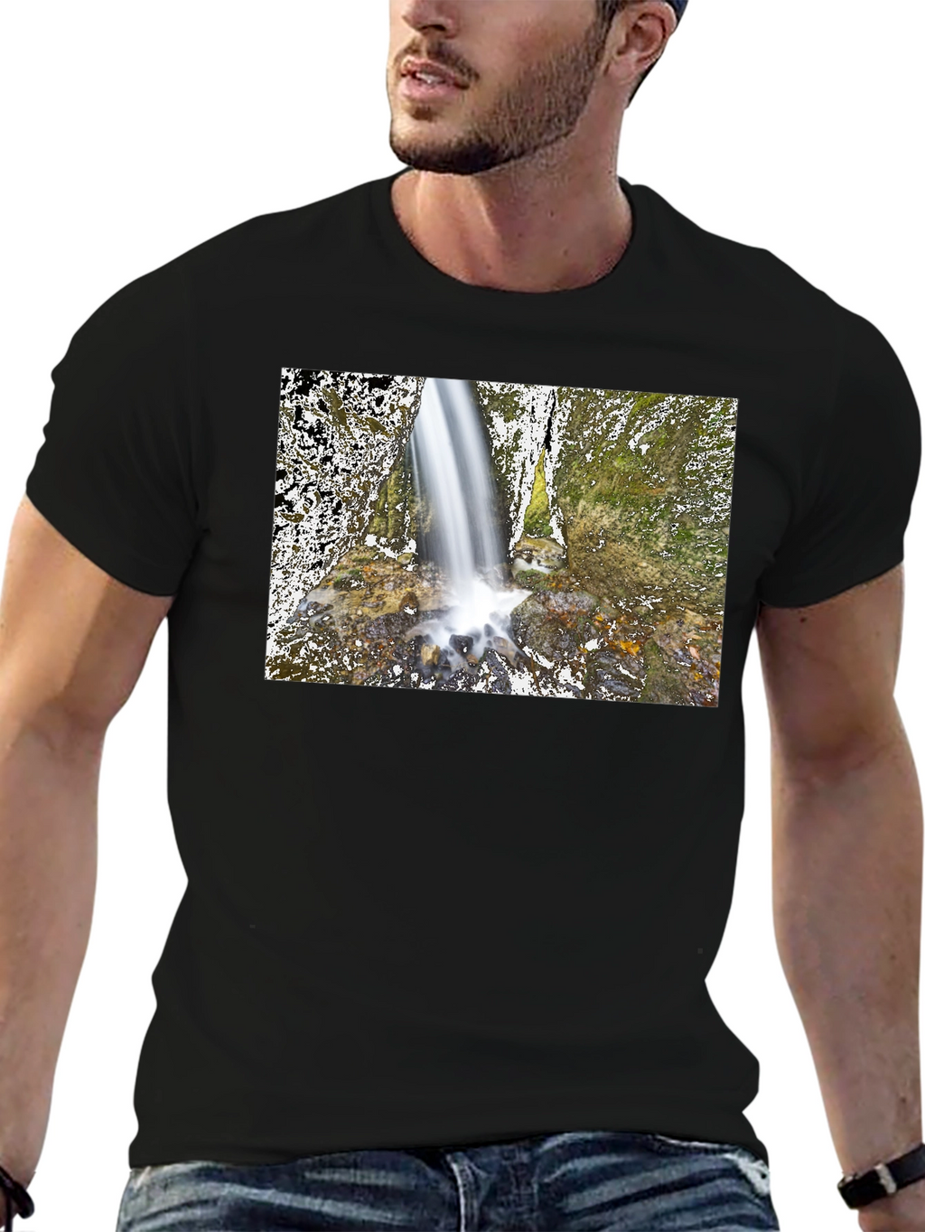 Waterfall Graphic Black T-Shirt