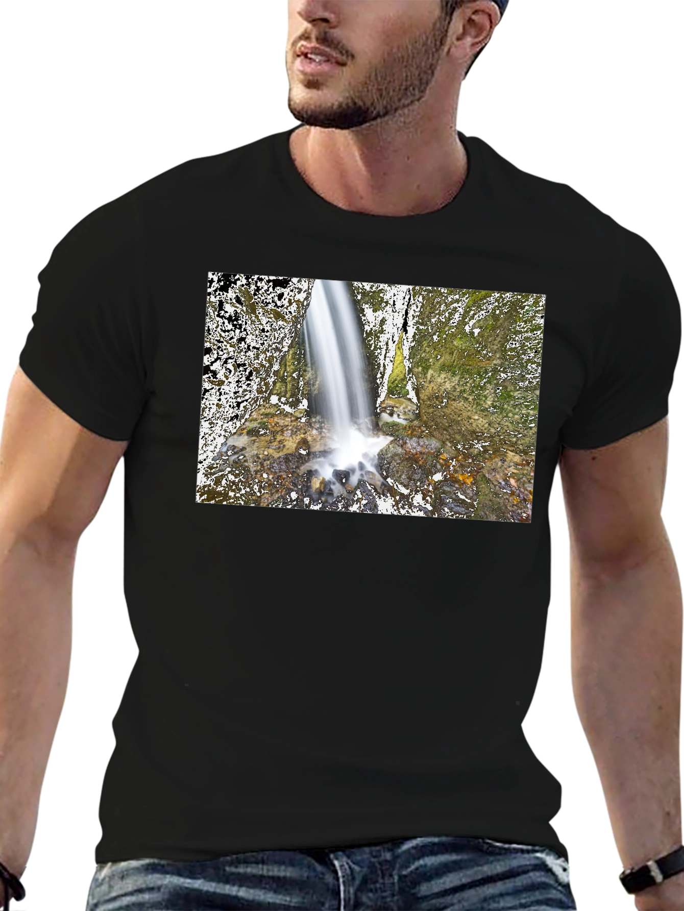Waterfall Graphic Black T-Shirt