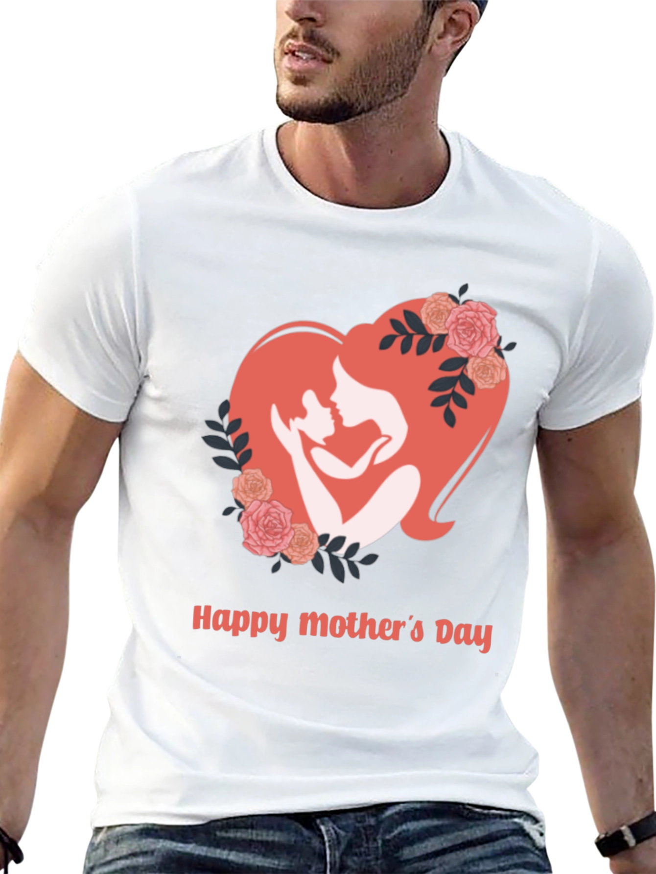 Mothers Day Black T-Shirt - Heart Design