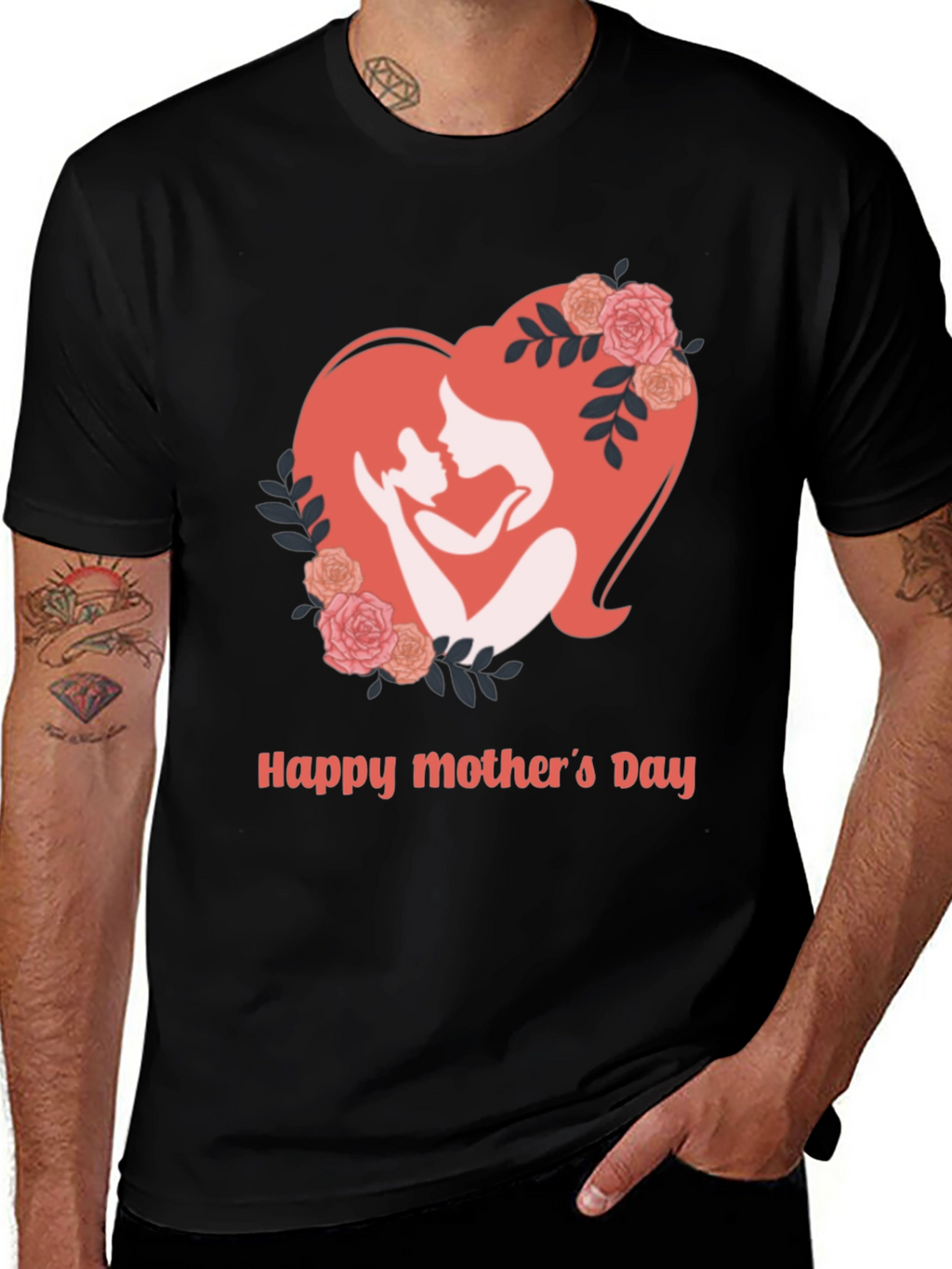 Mothers Day Black T-Shirt - Heart Design