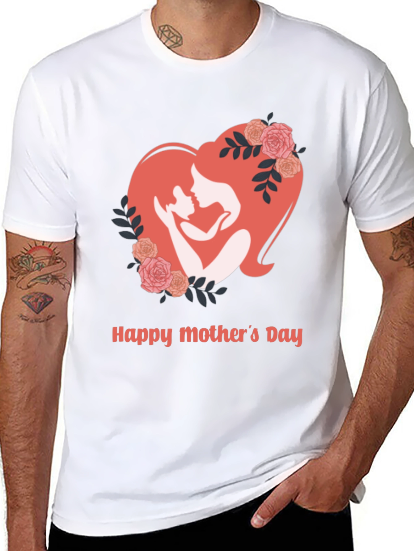 Mothers Day Black T-Shirt - Heart Design