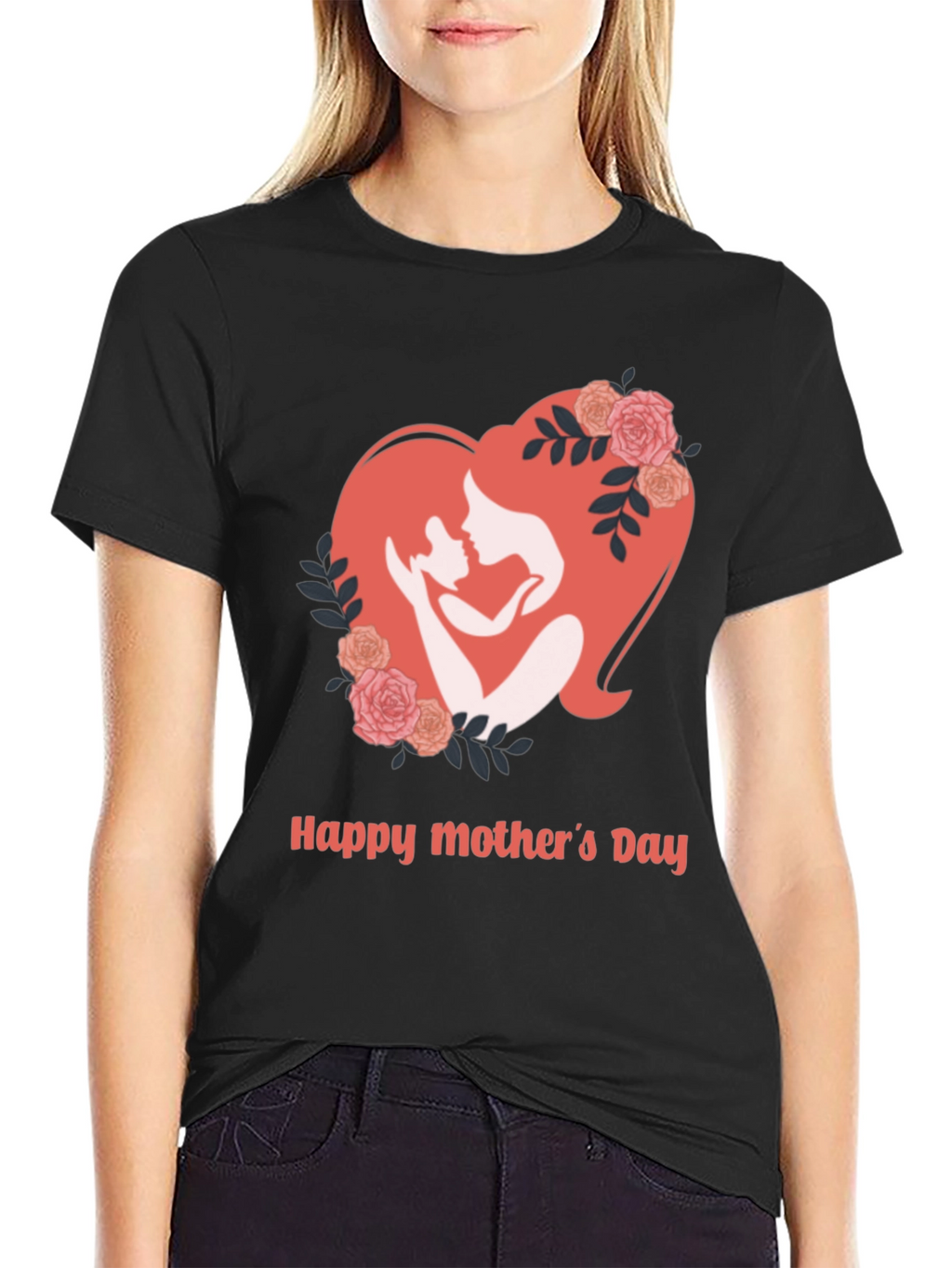 Mothers Day Black T-Shirt - Heart Design