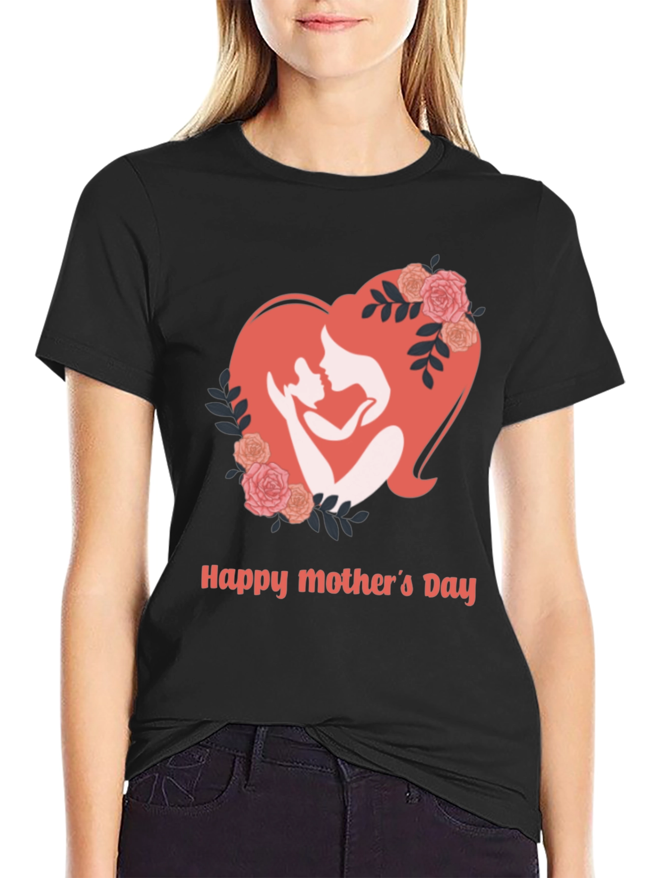 Mothers Day Black T-Shirt - Heart Design