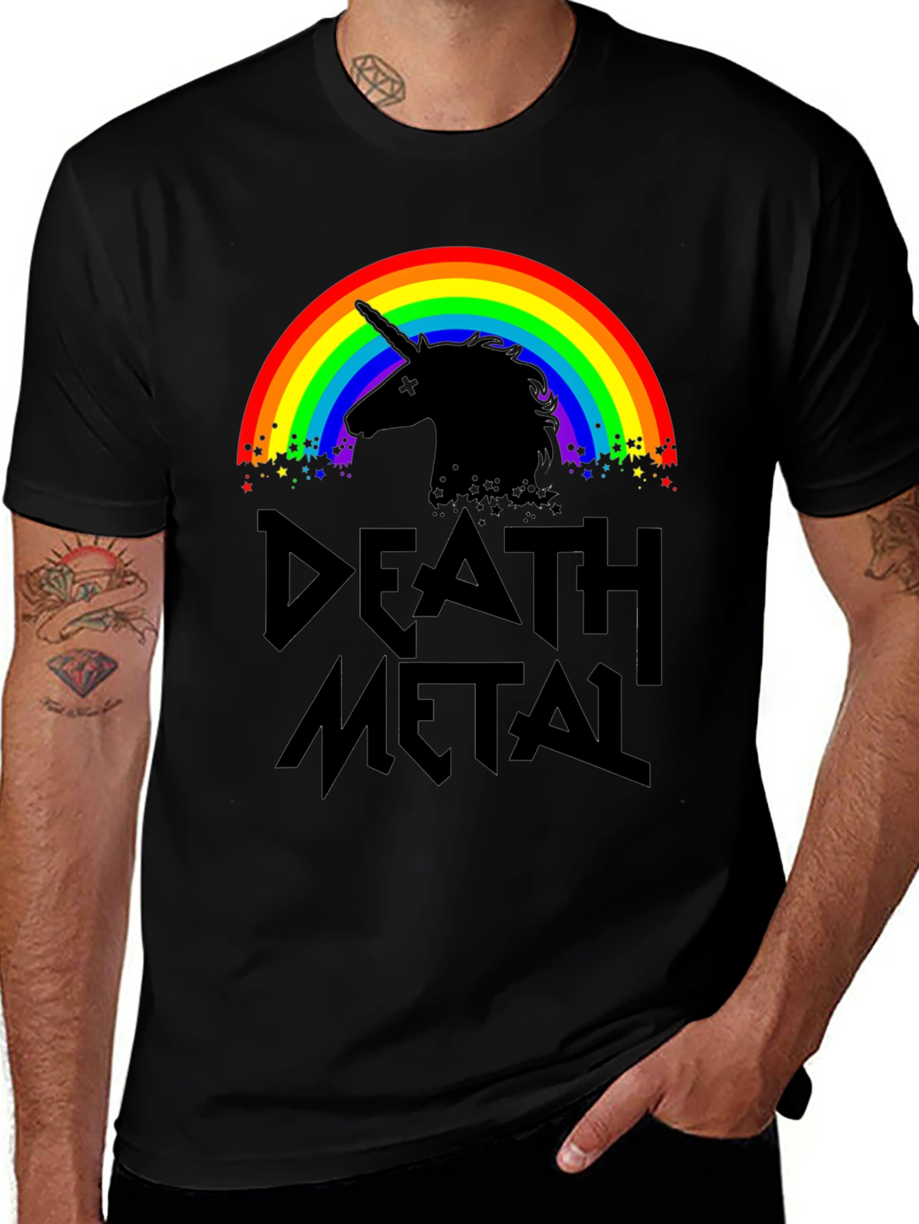 Death Metal Unicorn Rainbow Graphic T-Shirt
