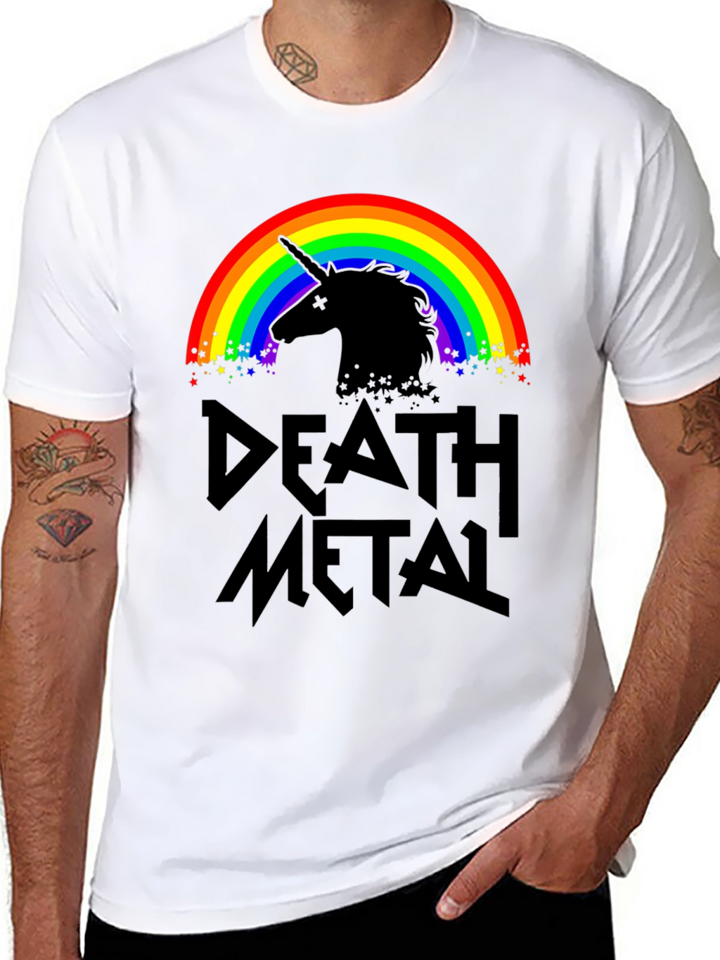 Death Metal Unicorn Rainbow Graphic T-Shirt