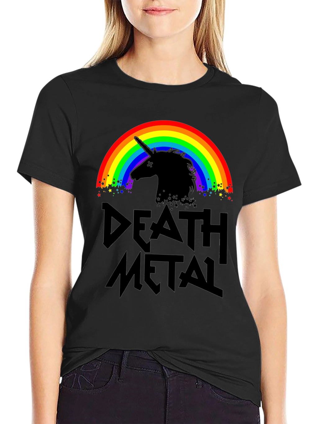 Death Metal Unicorn Rainbow Graphic T-Shirt