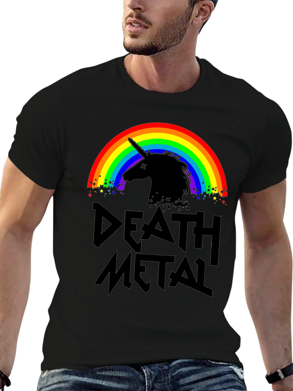 Death Metal Unicorn Rainbow Graphic T-Shirt