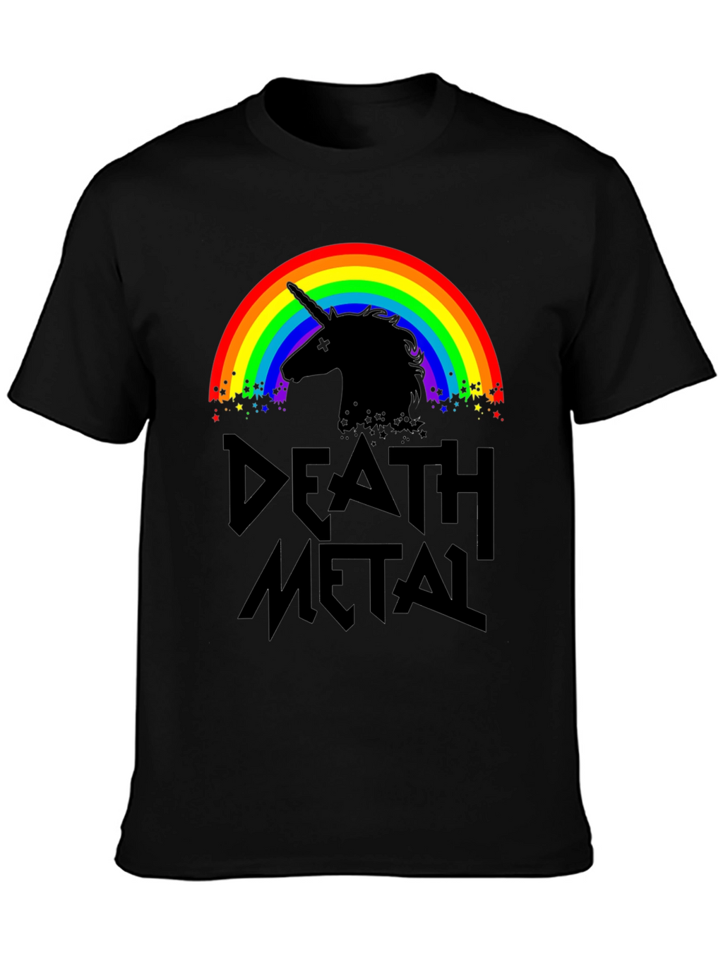 Death Metal Unicorn Rainbow Graphic T-Shirt
