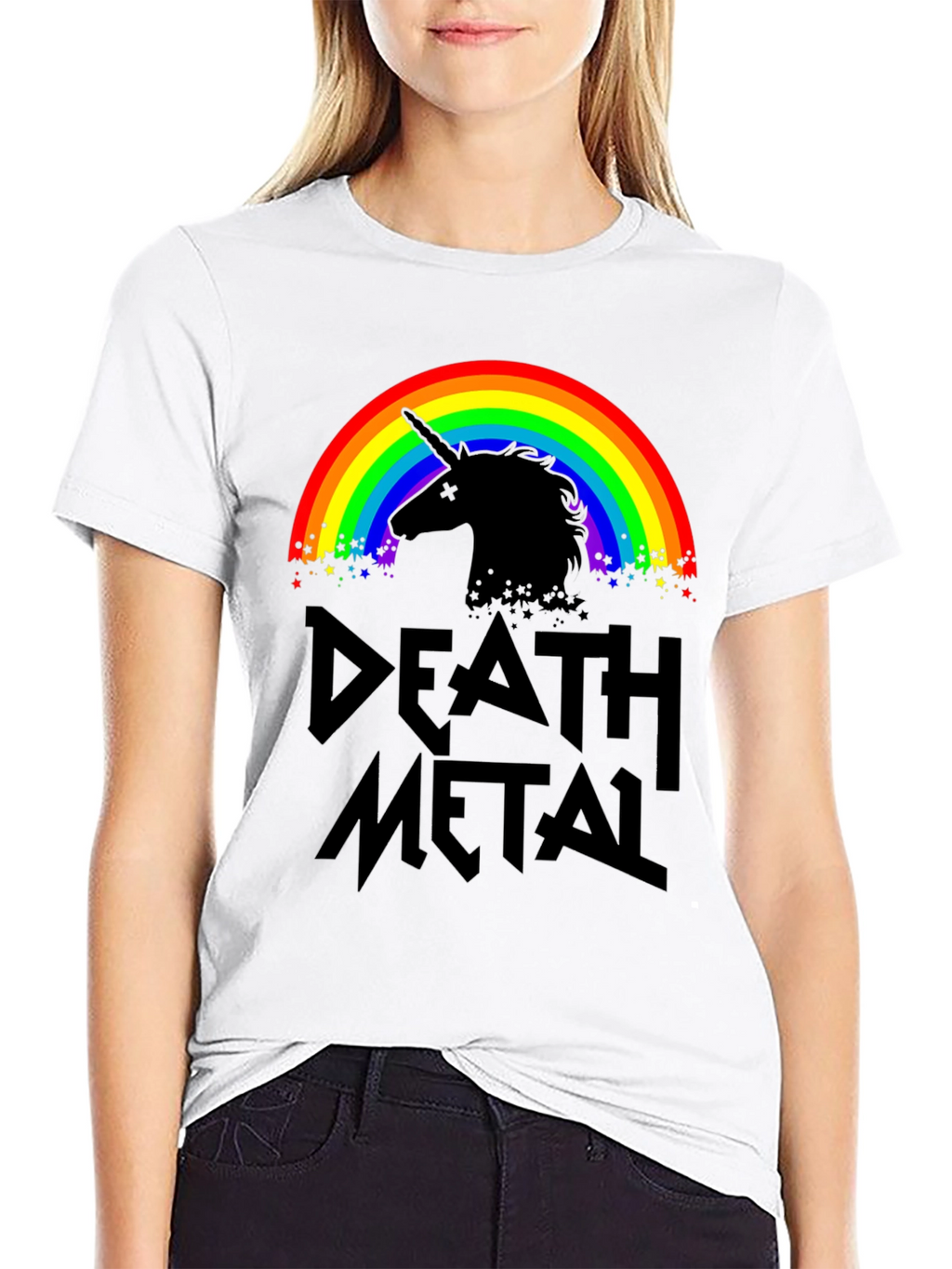 Death Metal Unicorn Rainbow Graphic T-Shirt