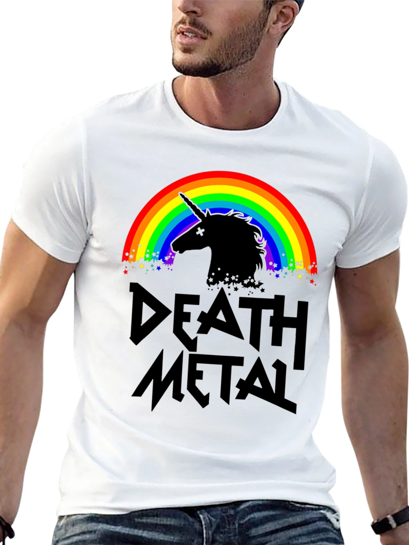 Death Metal Unicorn Rainbow Graphic T-Shirt