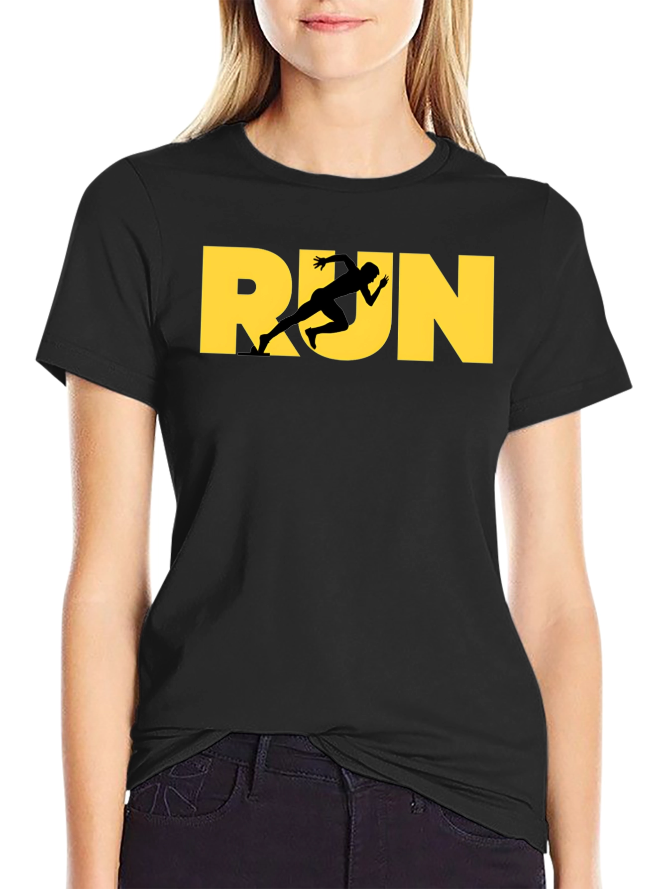 Run Graphic Tee - Athlete Design Black T-Shirt