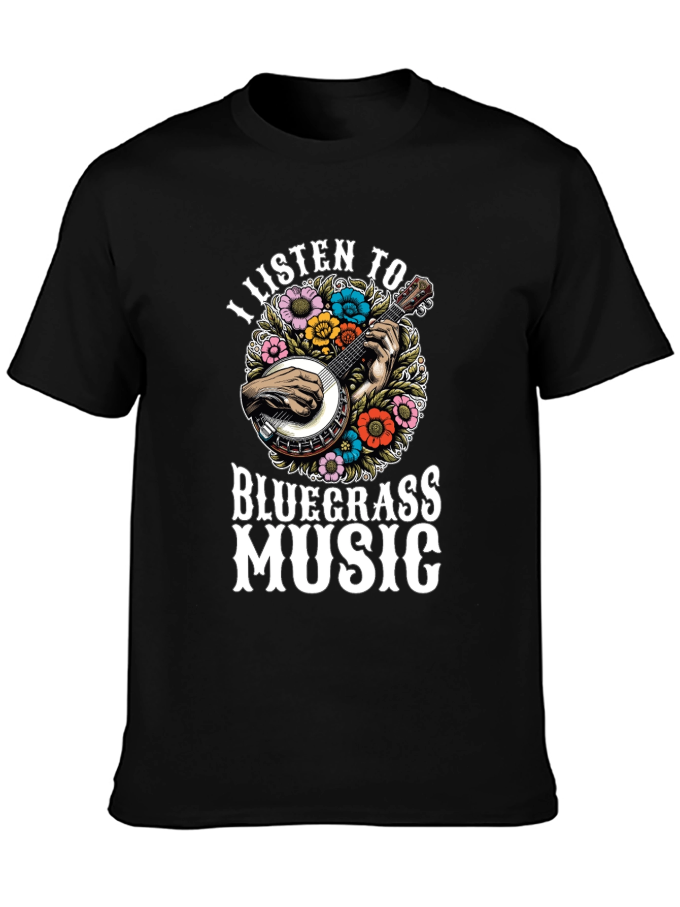 Bluegrass Music T-Shirt - Banjo & Flowers