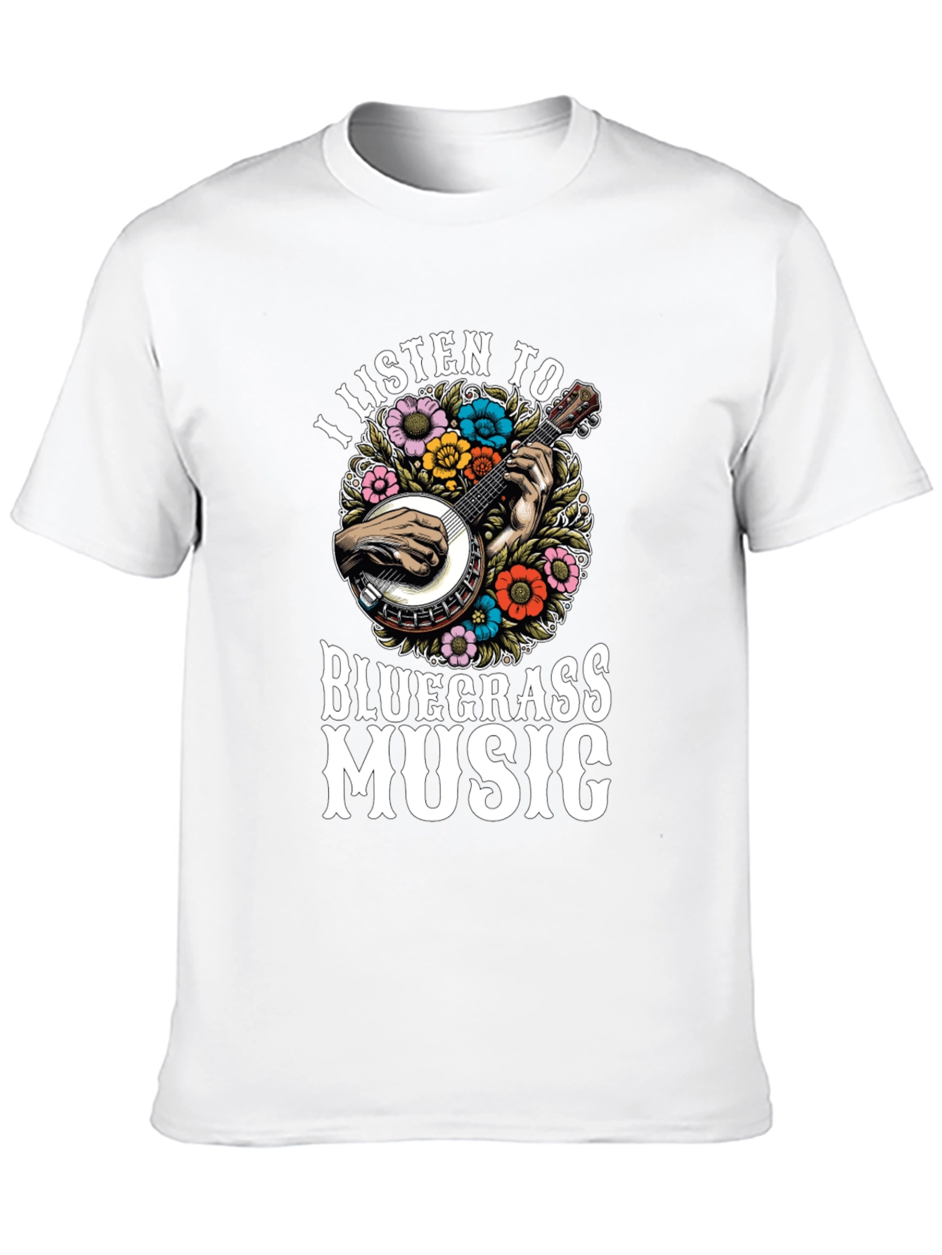 Bluegrass Music T-Shirt - Banjo & Flowers