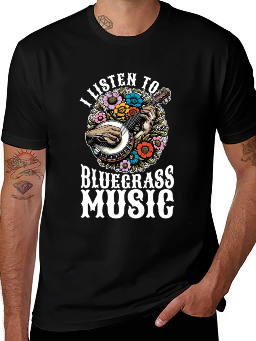 Bluegrass Music T-Shirt - Banjo & Flowers