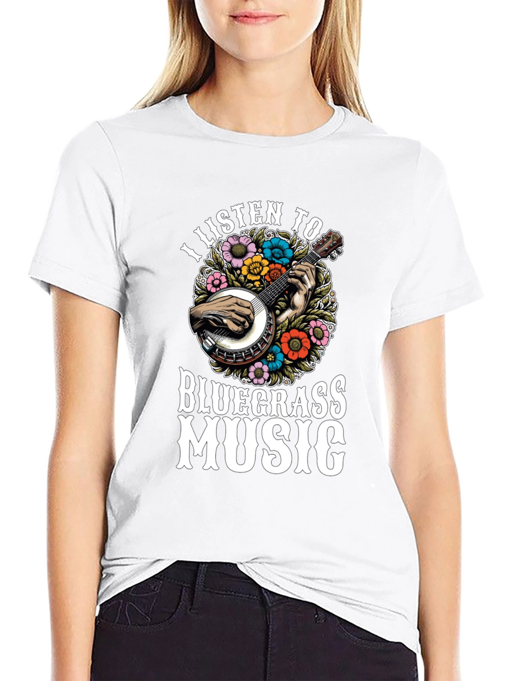 Bluegrass Music T-Shirt - Banjo & Flowers
