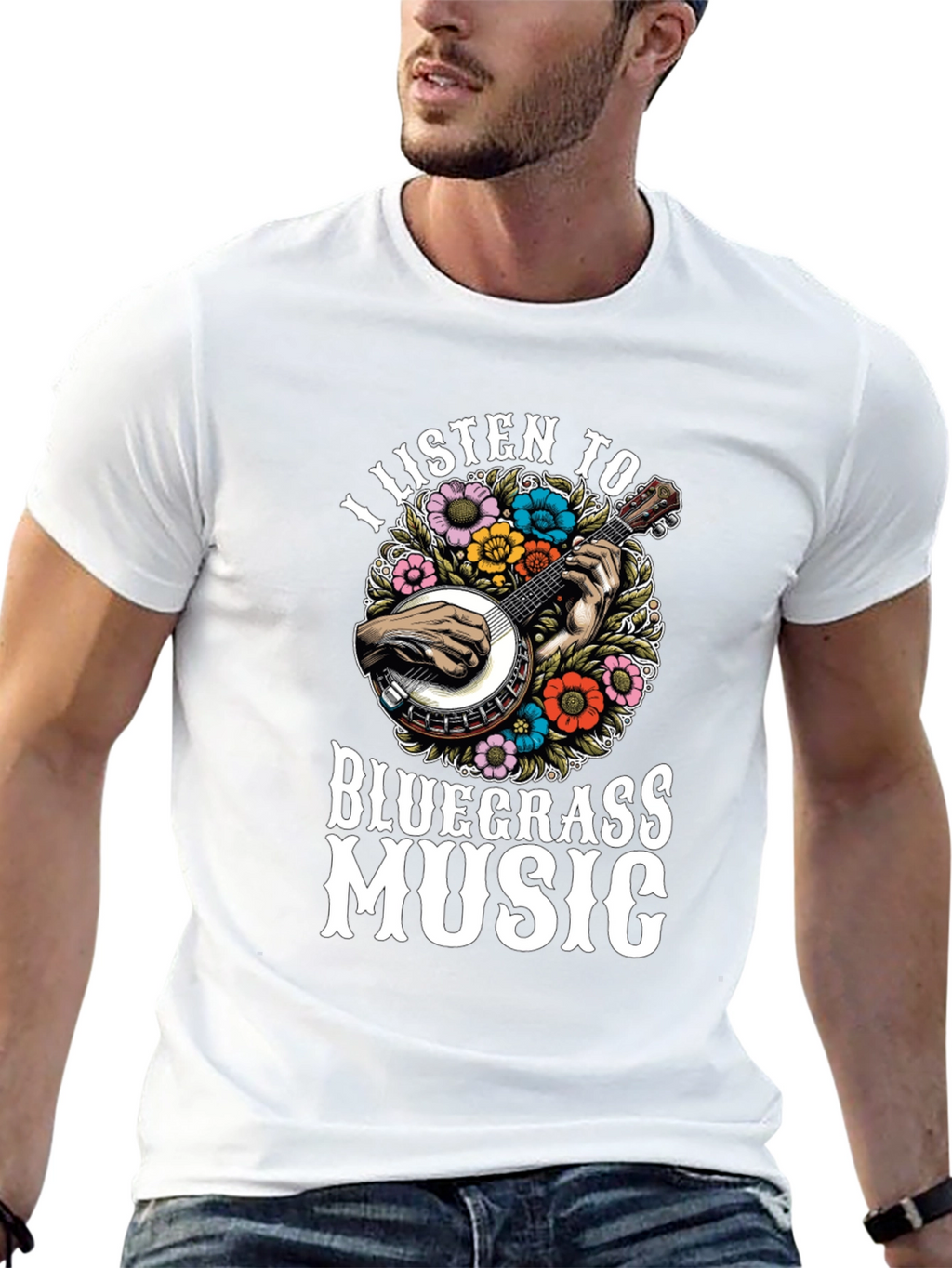 Bluegrass Music T-Shirt - Banjo & Flowers