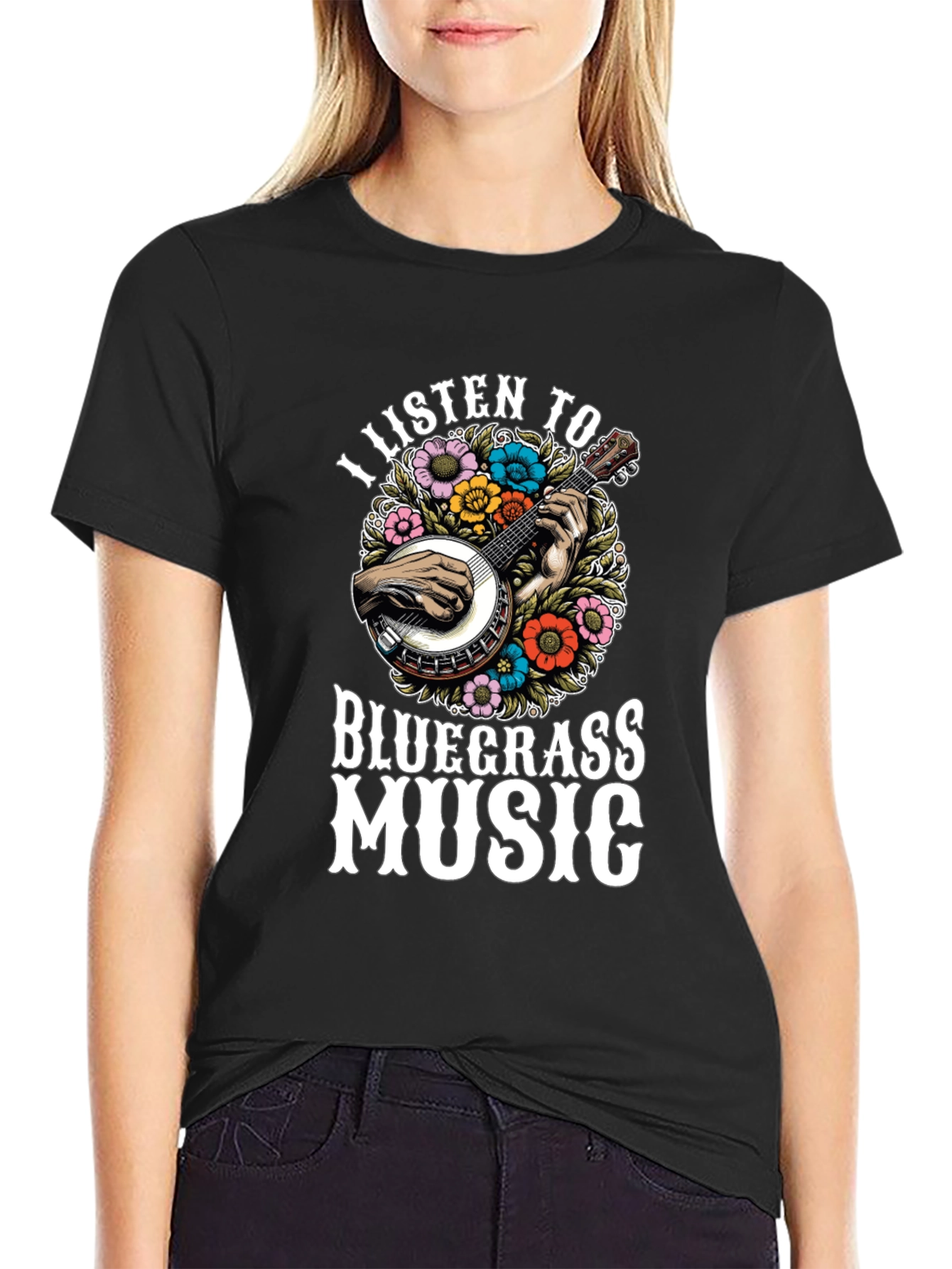 Bluegrass Music T-Shirt - Banjo & Flowers