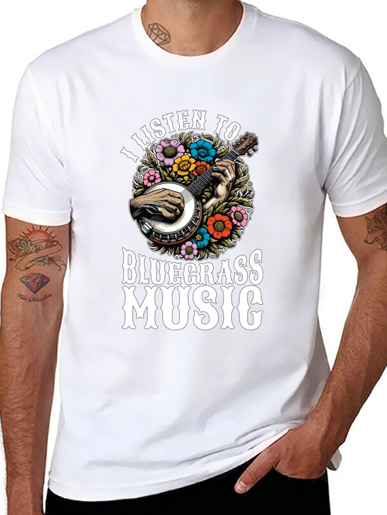 Bluegrass Music T-Shirt - Banjo & Flowers