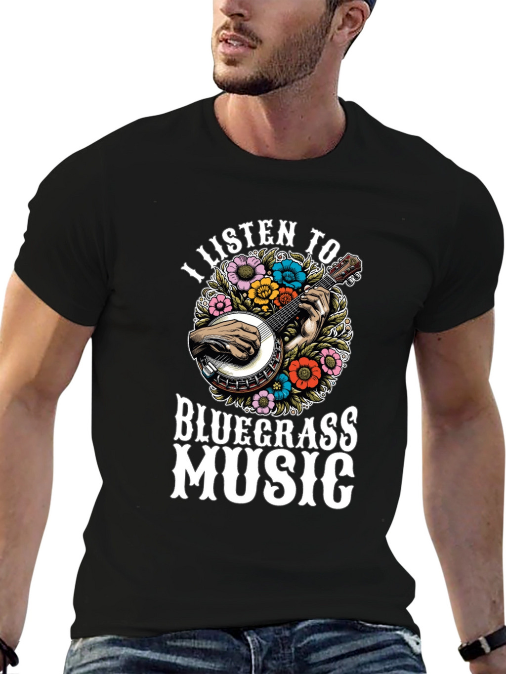 Bluegrass Music T-Shirt - Banjo & Flowers