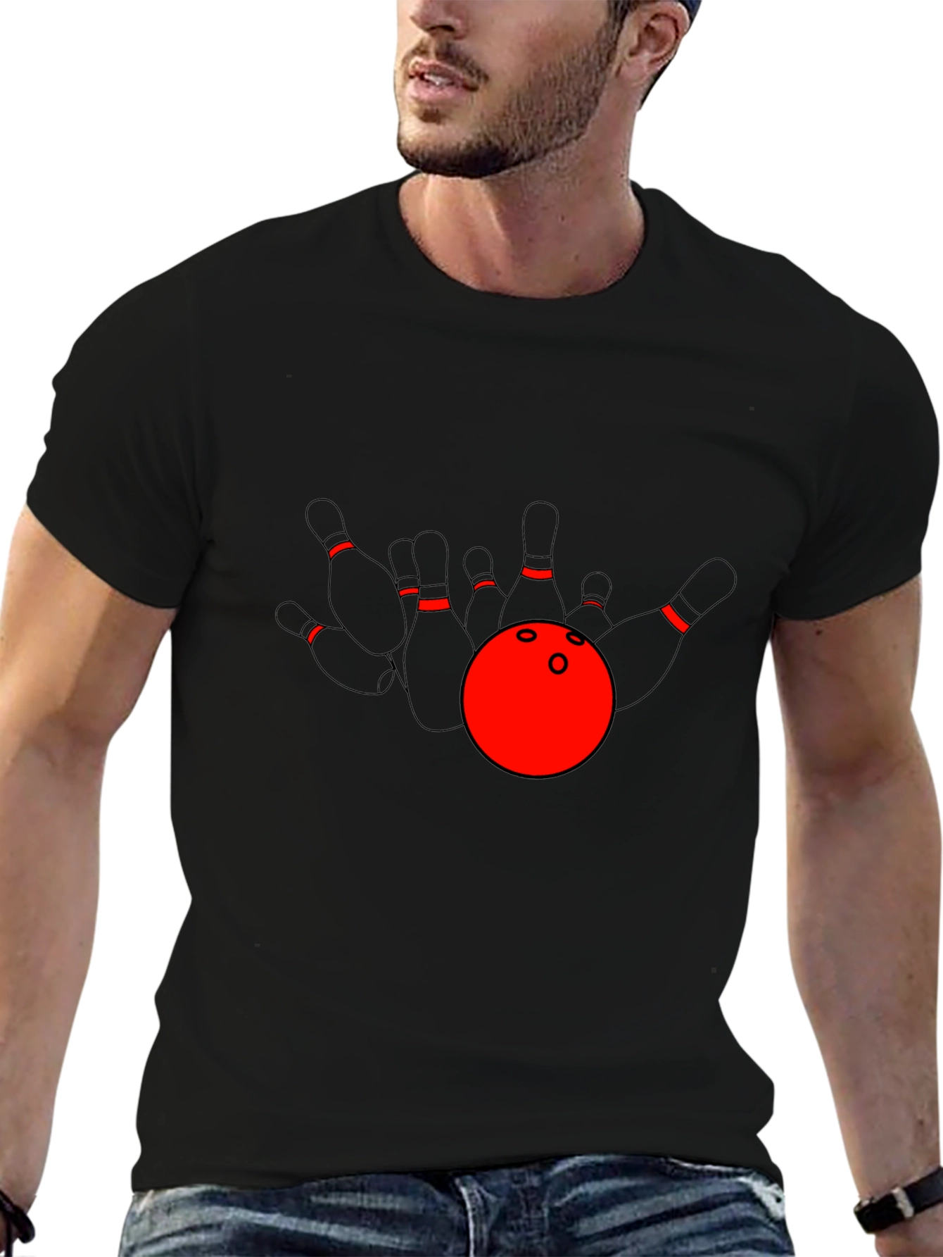 Bowling Strike T-Shirt: Red Ball & Pins