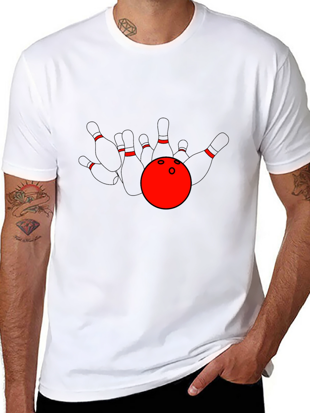 Bowling Strike T-Shirt: Red Ball & Pins