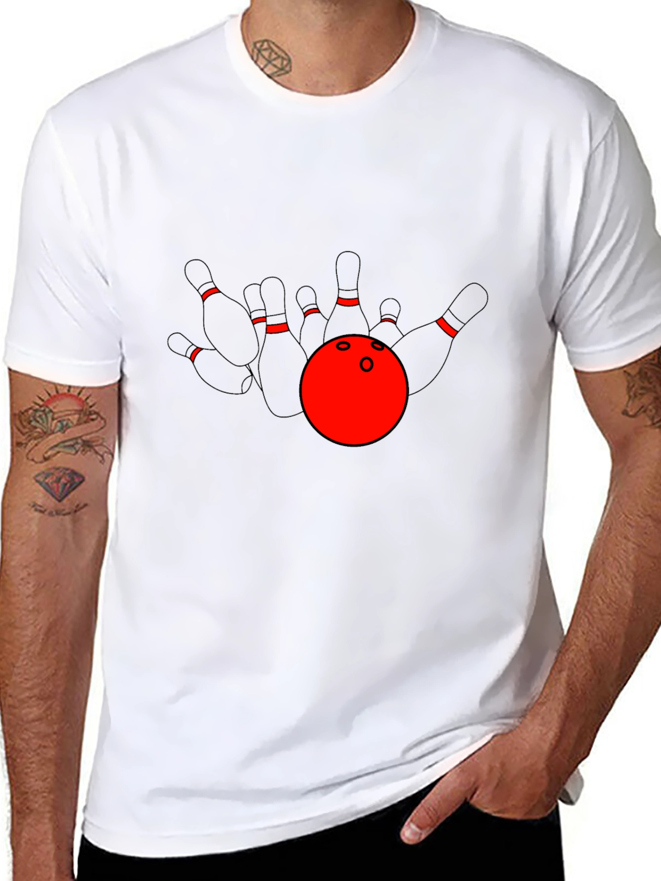 Bowling Strike T-Shirt: Red Ball & Pins