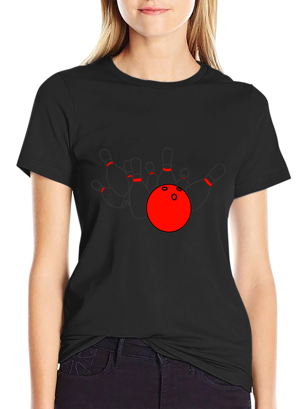 Bowling Strike T-Shirt: Red Ball & Pins
