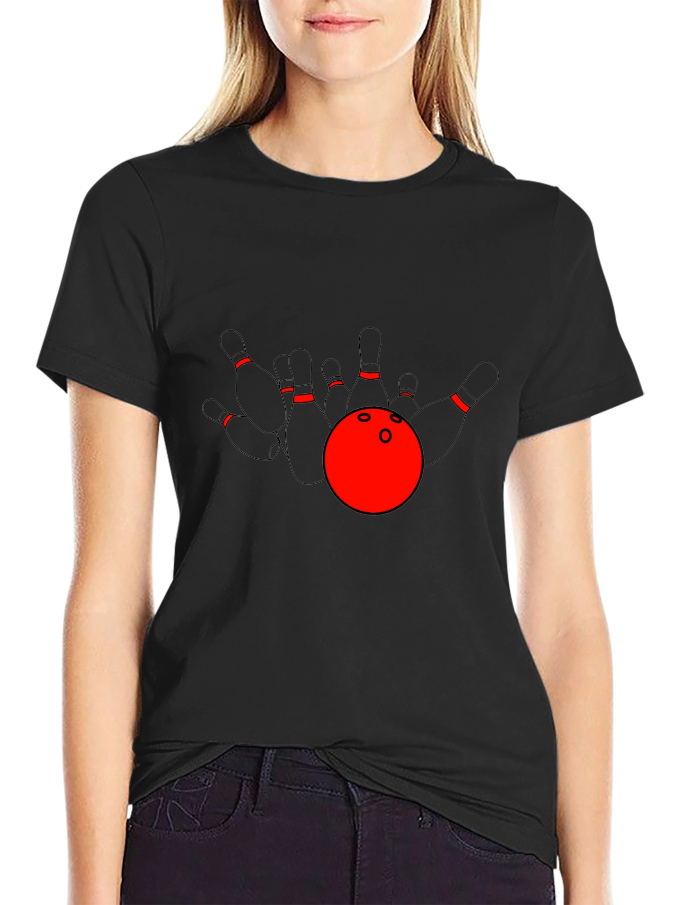 Bowling Strike T-Shirt: Red Ball & Pins