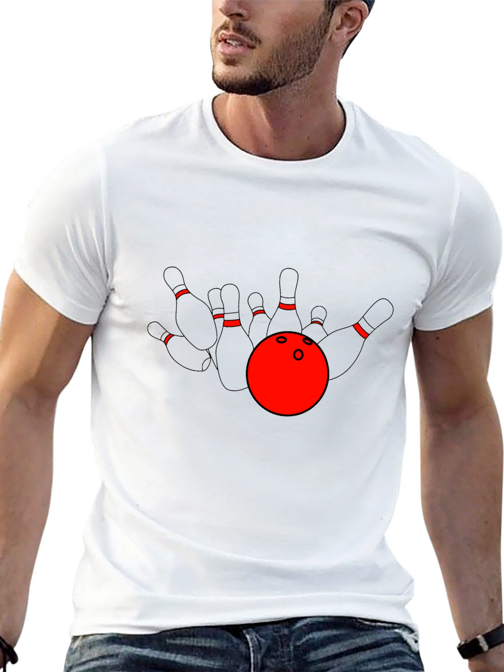 Bowling Strike T-Shirt: Red Ball & Pins