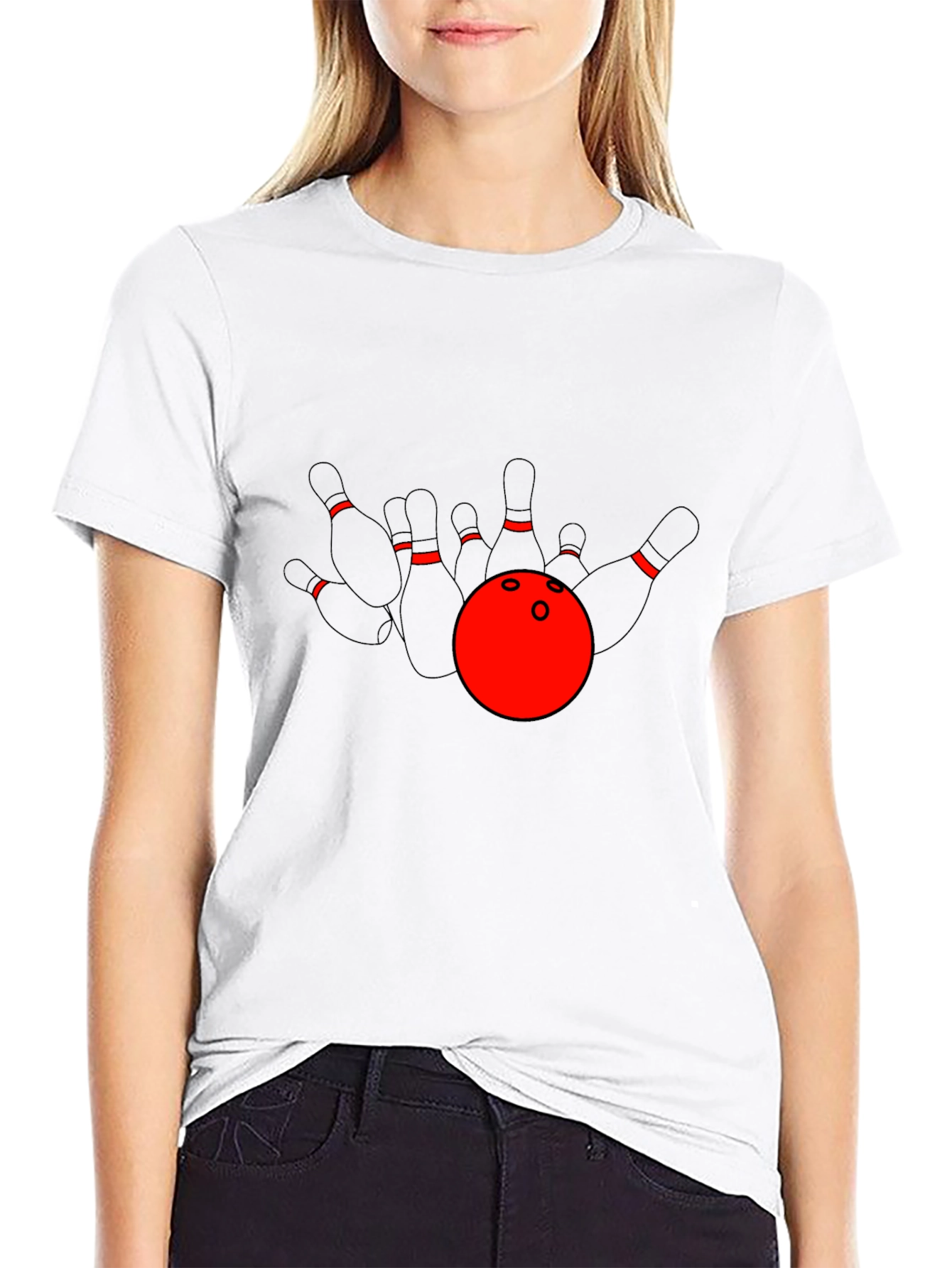 Bowling Strike T-Shirt: Red Ball & Pins