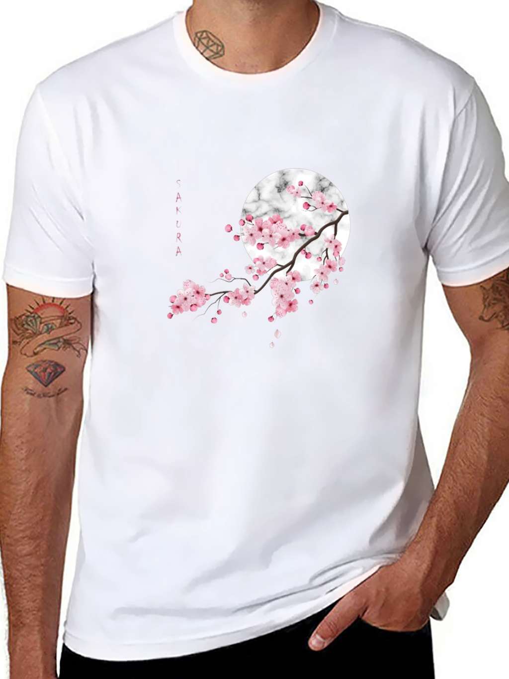 Sakura Blossom Graphic Tee - Black Cotton Casual Shirt
