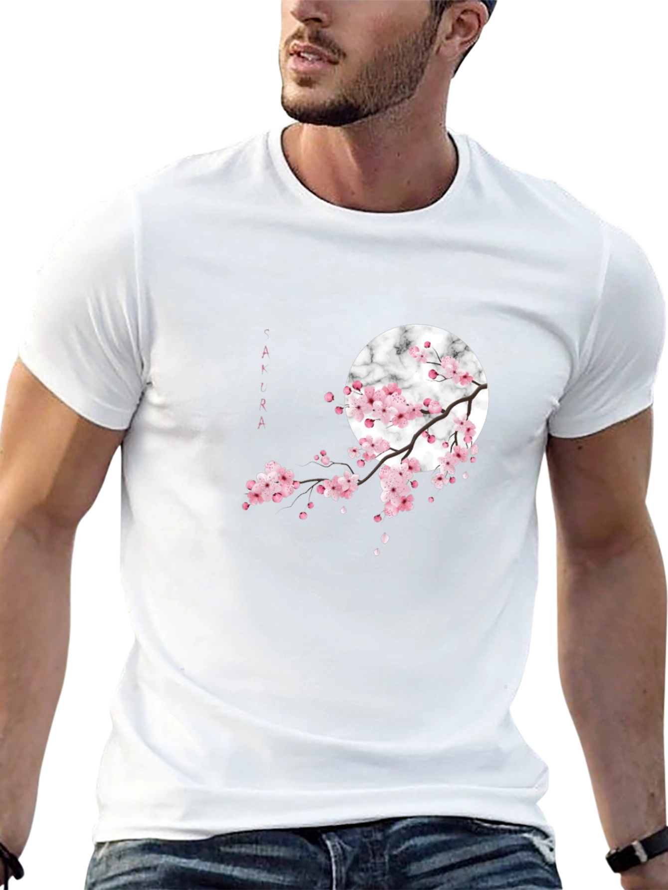 Sakura Blossom Graphic Tee - Black Cotton Casual Shirt