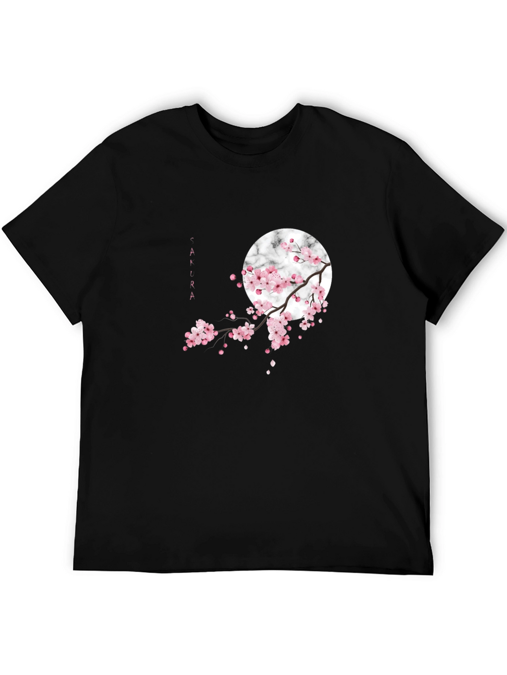 Sakura Blossom Graphic Tee - Black Cotton Casual Shirt