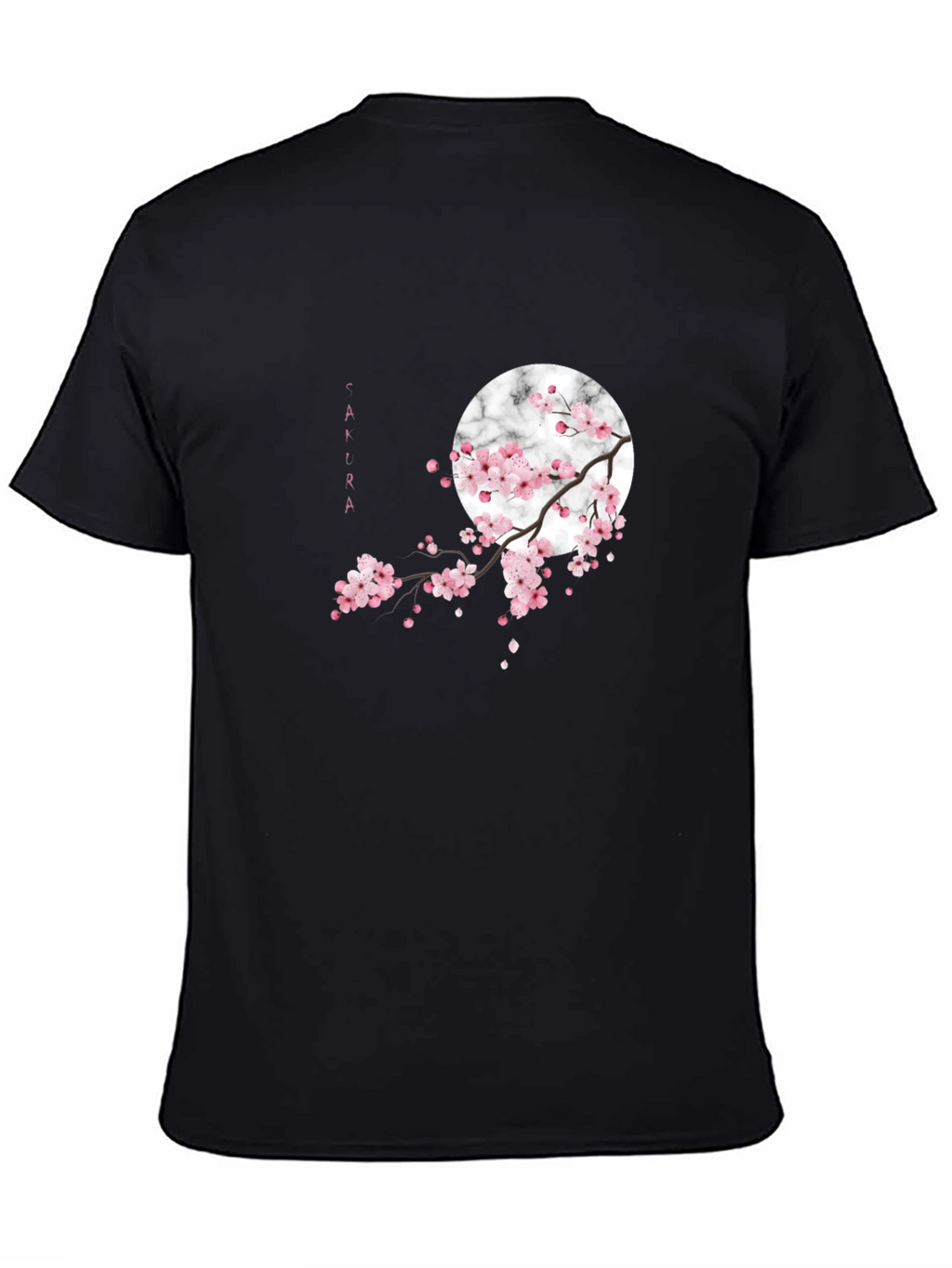 Sakura Blossom Graphic Tee - Black Cotton Casual Shirt