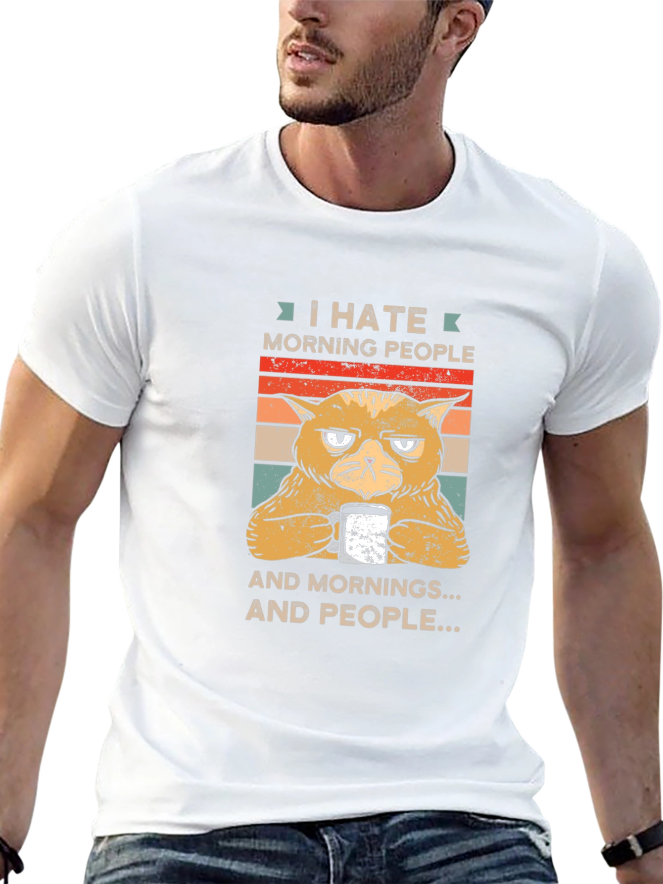 I Hate Morning People Cat Graphic T-Shirt
