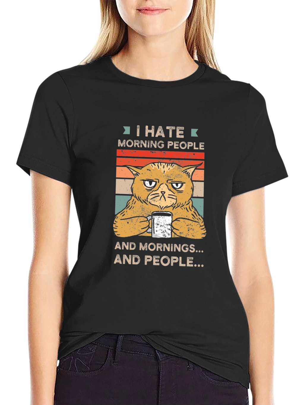 I Hate Morning People Cat Graphic T-Shirt