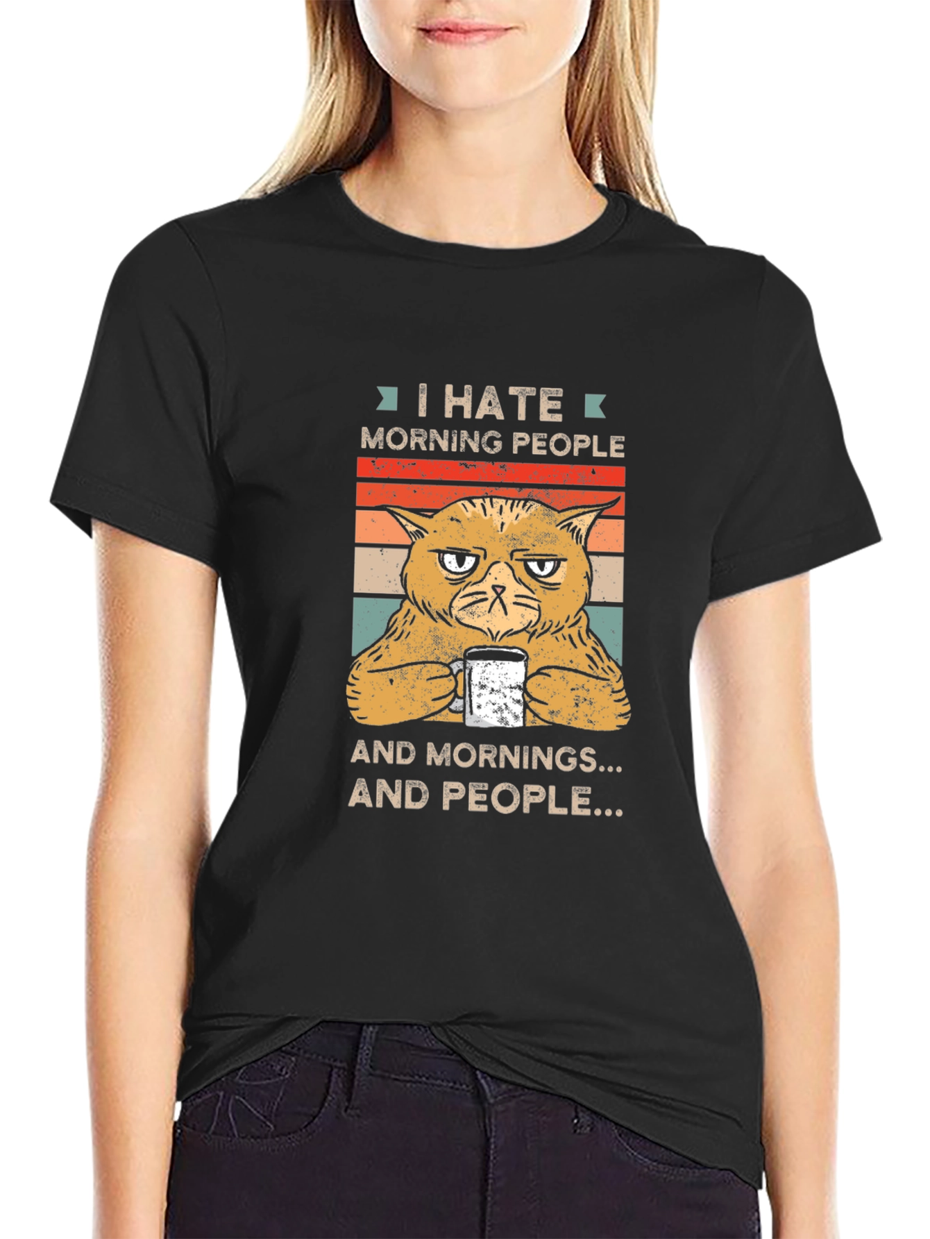 I Hate Morning People Cat Graphic T-Shirt