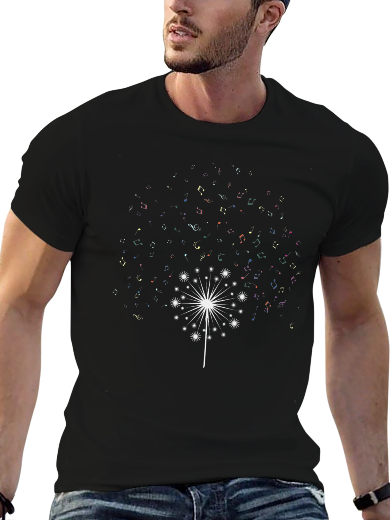 Dandelion Music Note Black T-Shirt