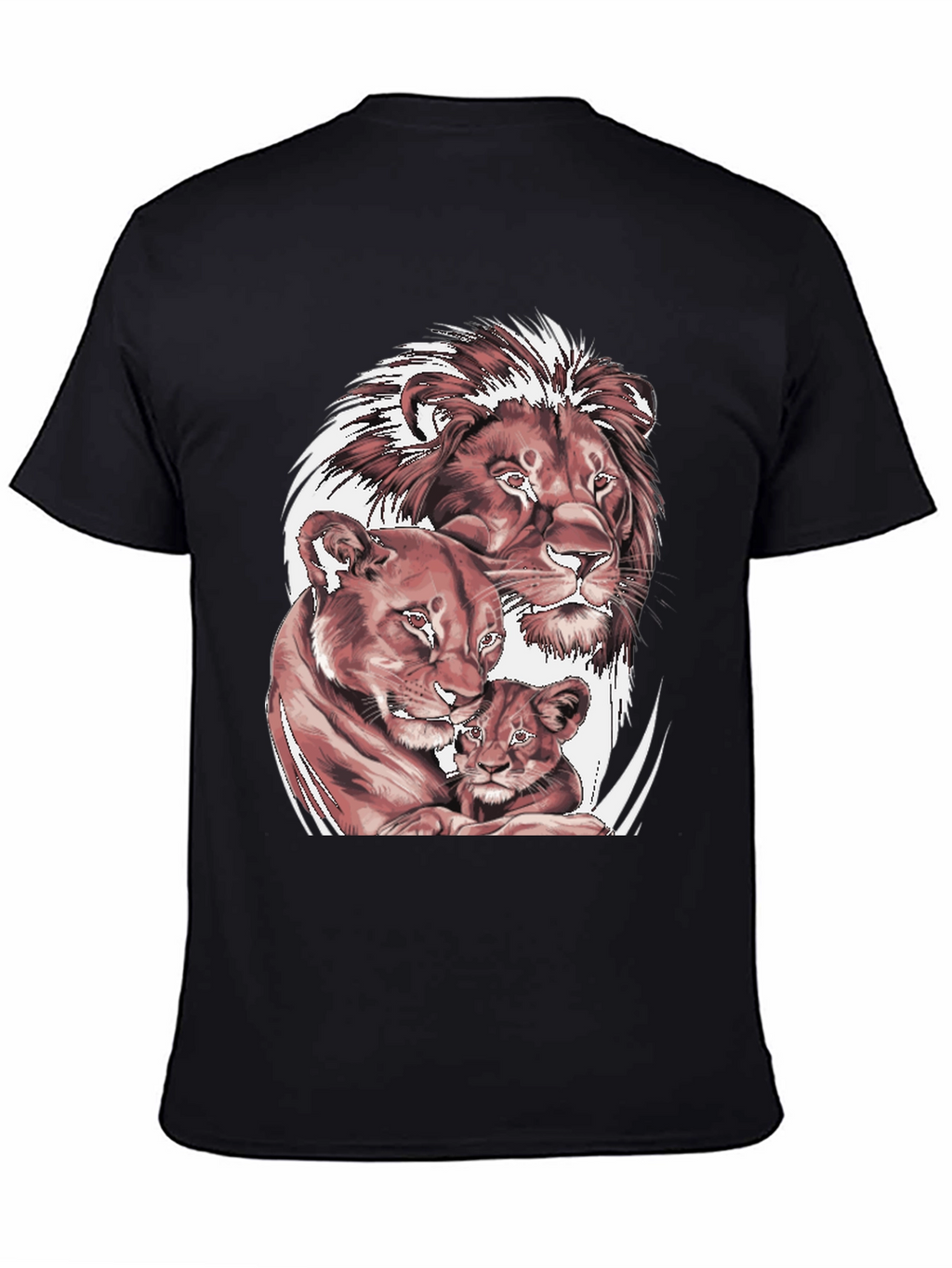 Lion Family Graphic Tee - Black Cotton T-Shirt