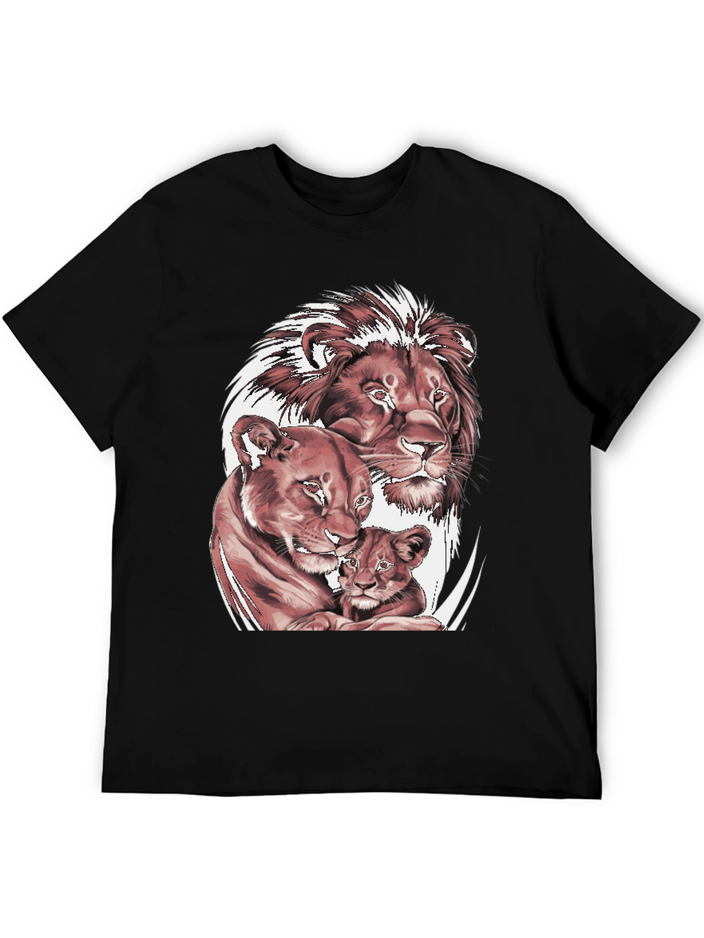 Lion Family Graphic Tee - Black Cotton T-Shirt