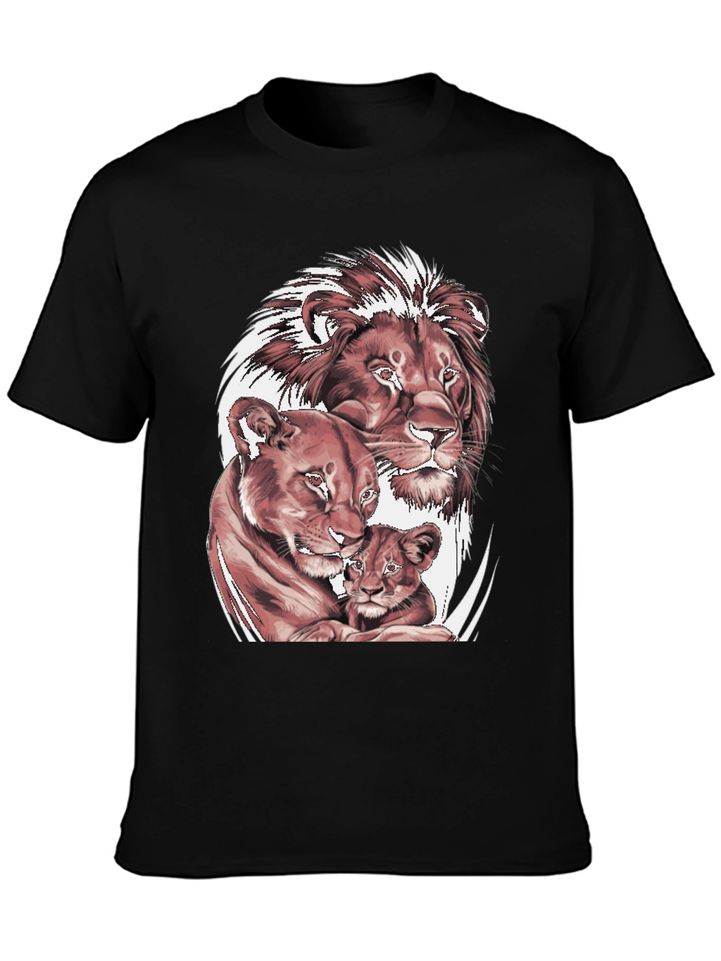 Lion Family Graphic Tee - Black Cotton T-Shirt