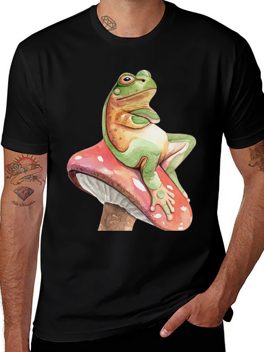 Frog on Mushroom Graphic Tee - Whimsical Design
