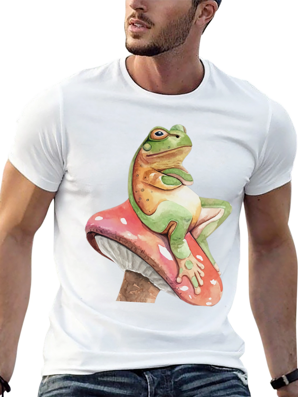 Frog on Mushroom Graphic Tee - Whimsical Design