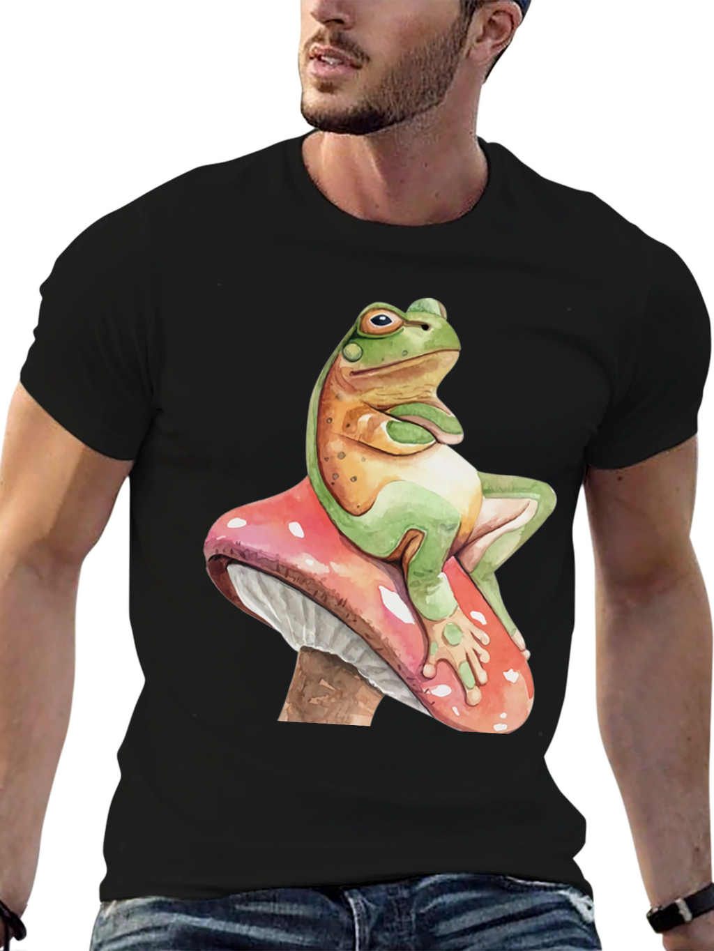 Frog on Mushroom Graphic Tee - Whimsical Design