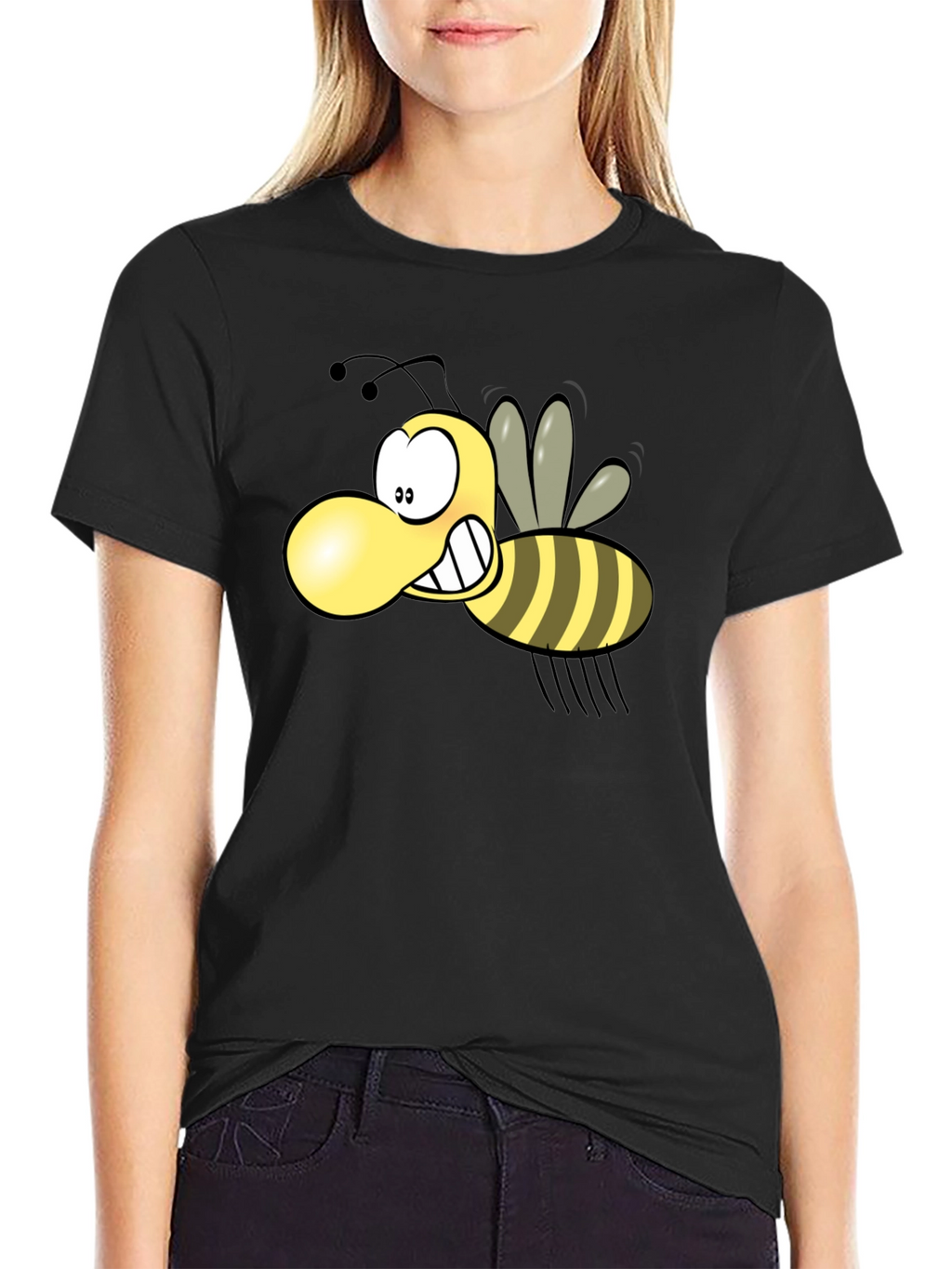 Cartoon Bee Graphic Black T-Shirt