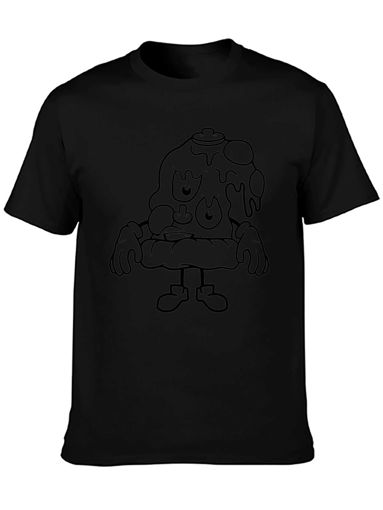 Cartoon Pizza Character Black T-Shirt