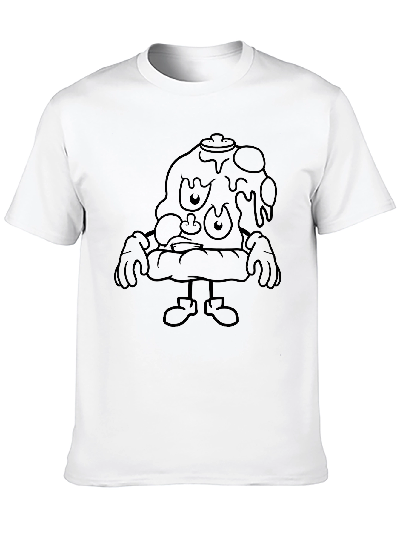 Cartoon Pizza Character Black T-Shirt