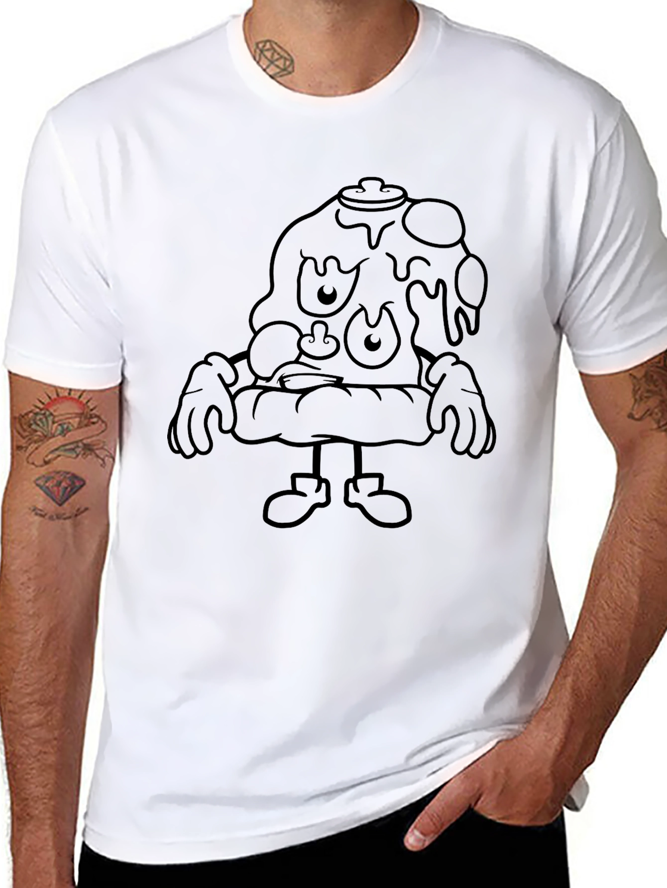 Cartoon Pizza Character Black T-Shirt