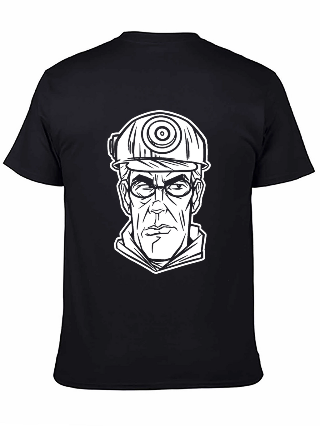 Cartoon Miner Graphic Tee - Black Cotton T-Shirt